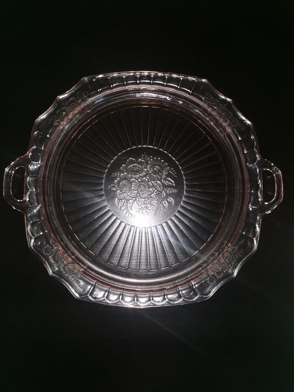 Anchor Hocking Mayfair Rose‎ Pink Depression Glass Handled Platter 14"